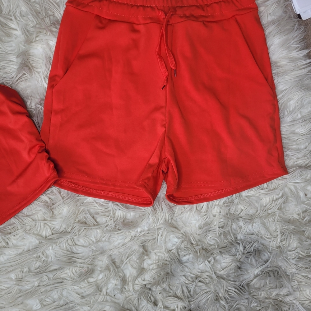 Marysol.Boutique Shorts Set Red Sleeveless High Waisted Drawstring Women's - Picture 4 of 8